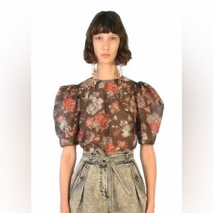NWT Ulla Johnson Lise Bouquet Print Organza Top In Brown Sz 0